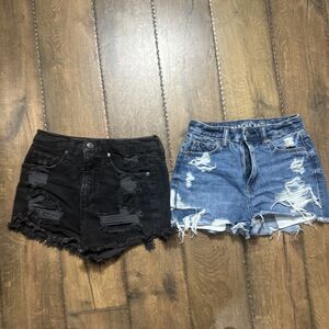 Lot of 2 American Eagle/Wild Faded Black/White DenimRipped Shorts W24/25